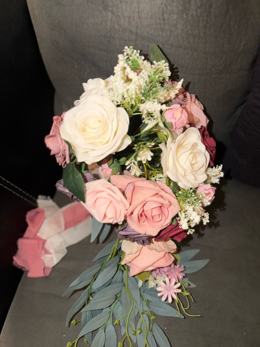 Women’s Faux Floral Bridal Bouquet Pinks & Cream & Blue
